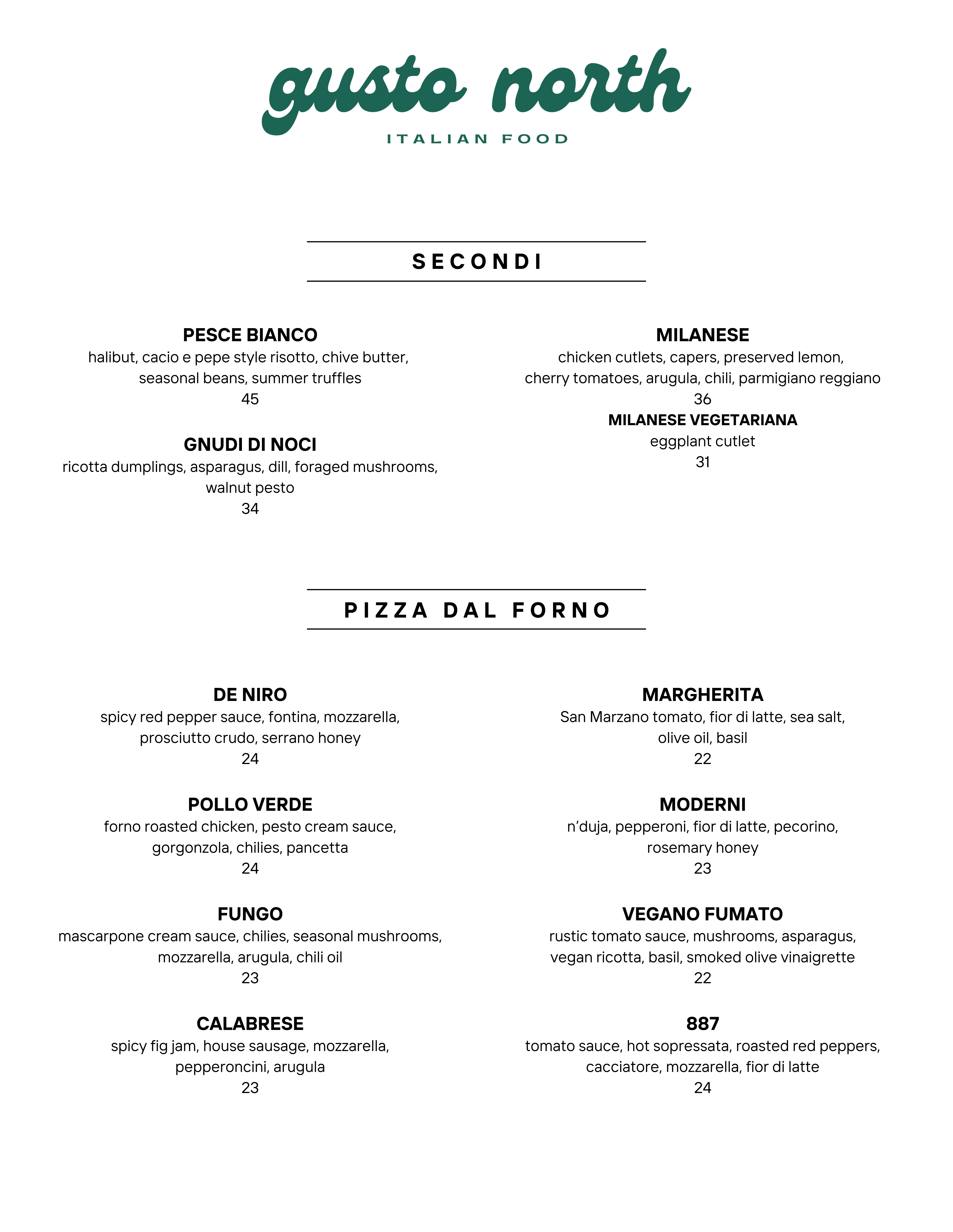Winnipeg Italian Restaurant Menu